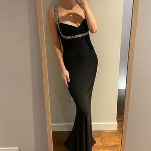 vintage prom dress black sparkle backless size small